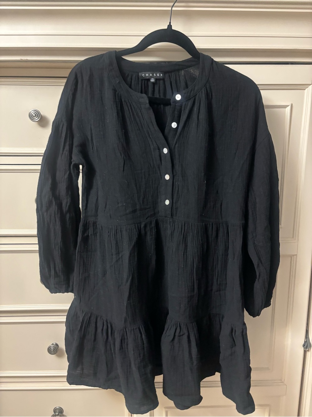 Chaser Woman’s Black Tiered Button-Front Dress